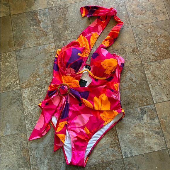Eloquii Pink and Orange Floral One Piece Swimsuit size 18 - Picture 2 of 8